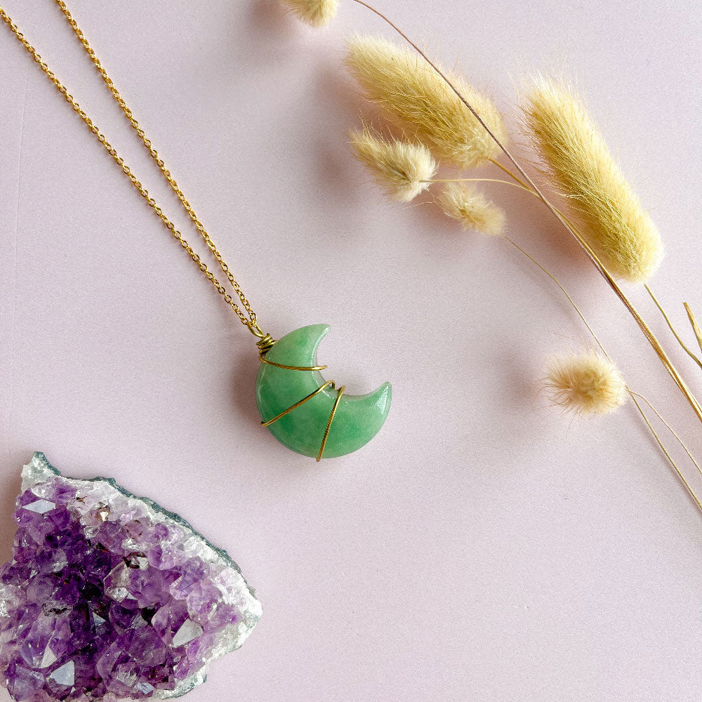Aventurijn wrapped maan ketting - goud (one of a kind)