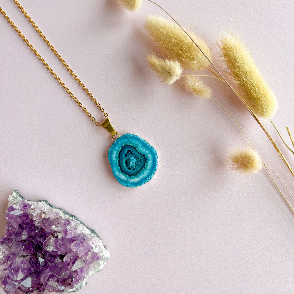 Agaat ketting blauw 1 - goud (one of a kind)