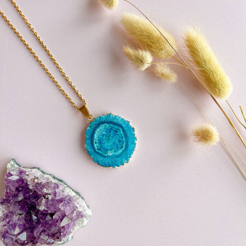 Agaat ketting blauw 2 - goud (one of a kind)