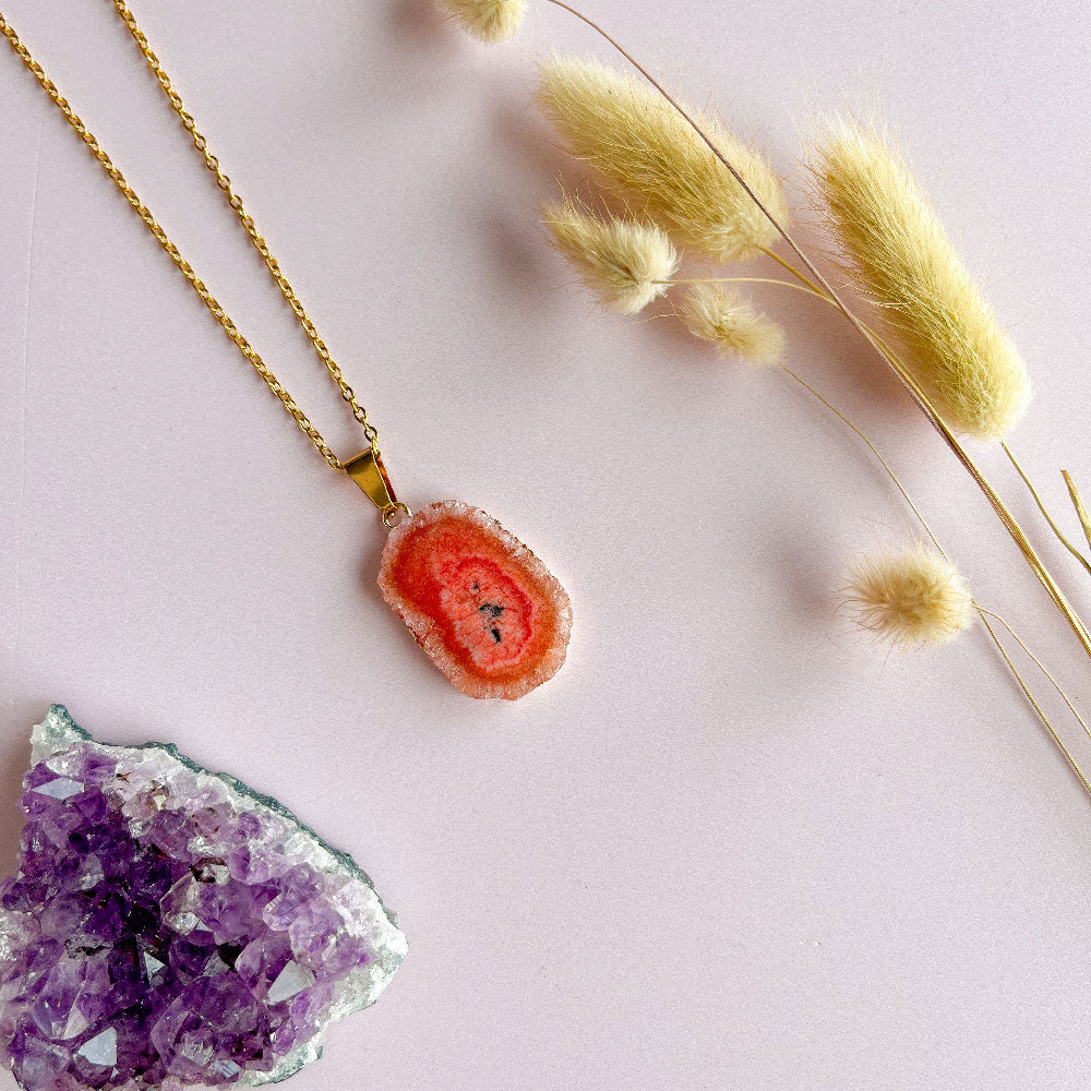Agaat ketting peach 2 - goud (one of a kind)