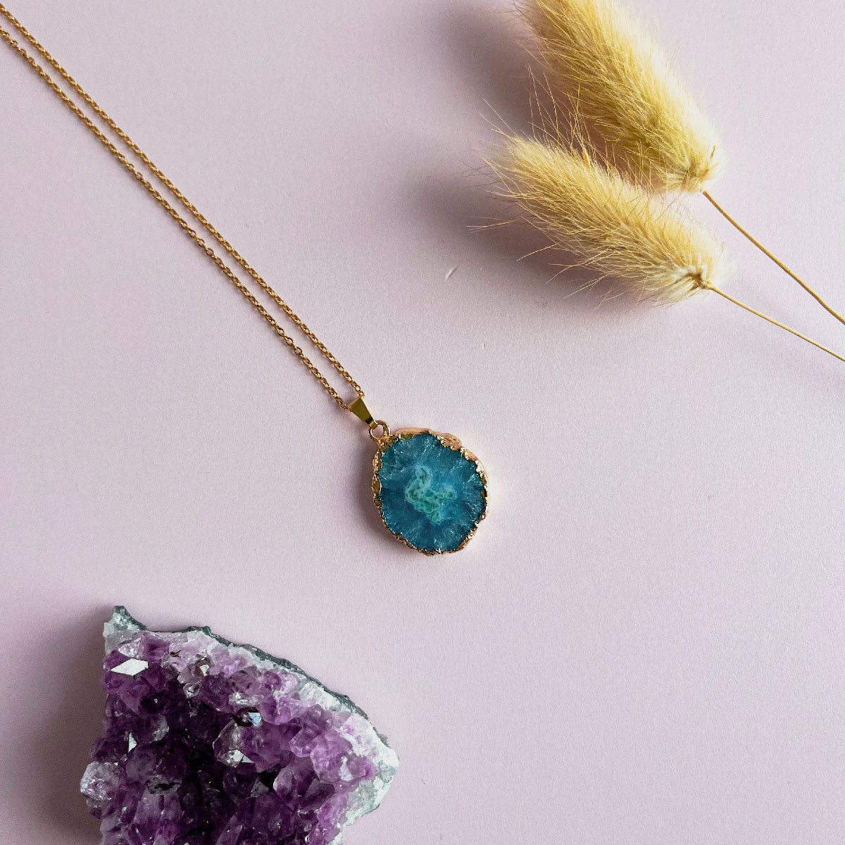 Agaat ketting lichtblauw - goud (one of a kind)