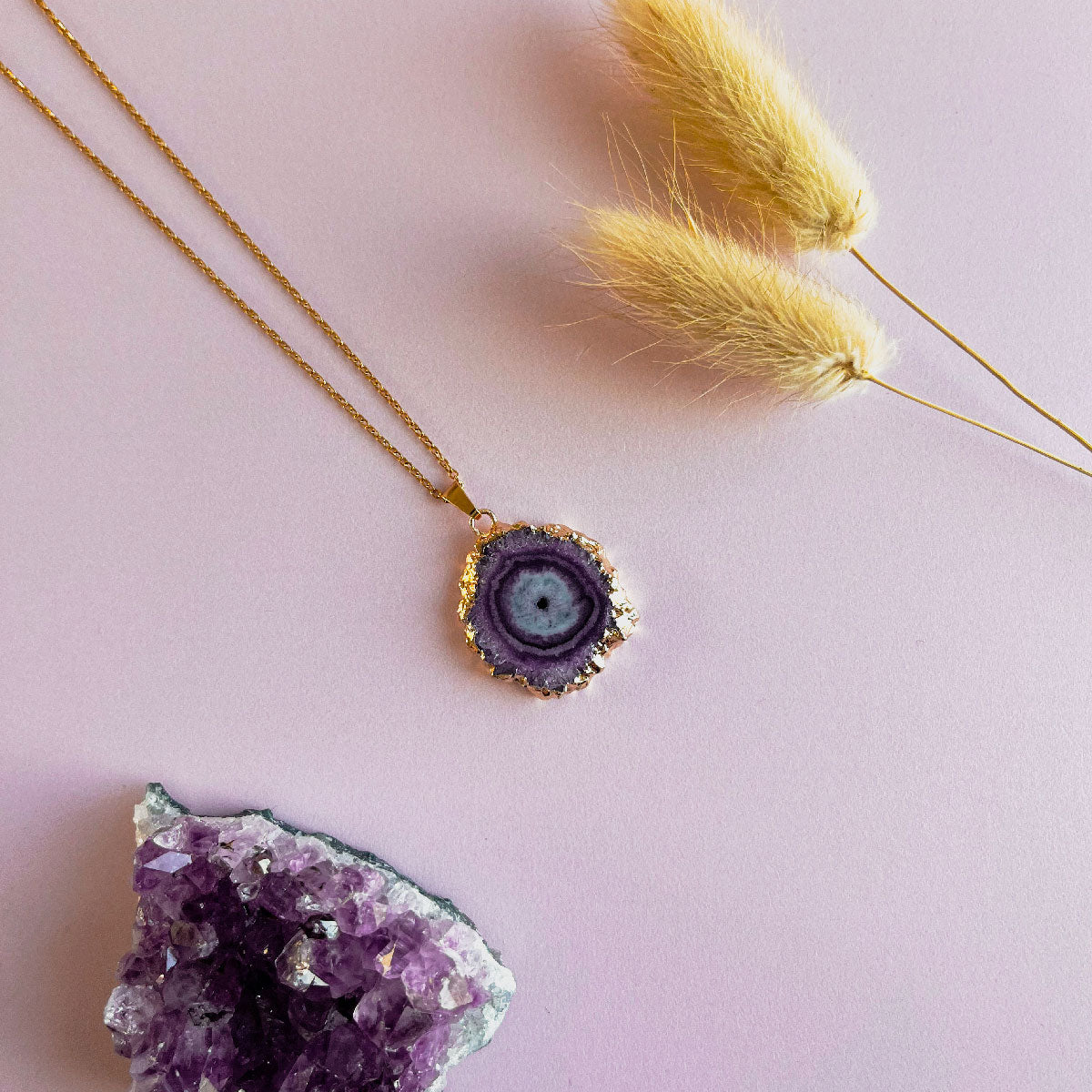 Agaat ketting paars 2 - goud (one of a kind)