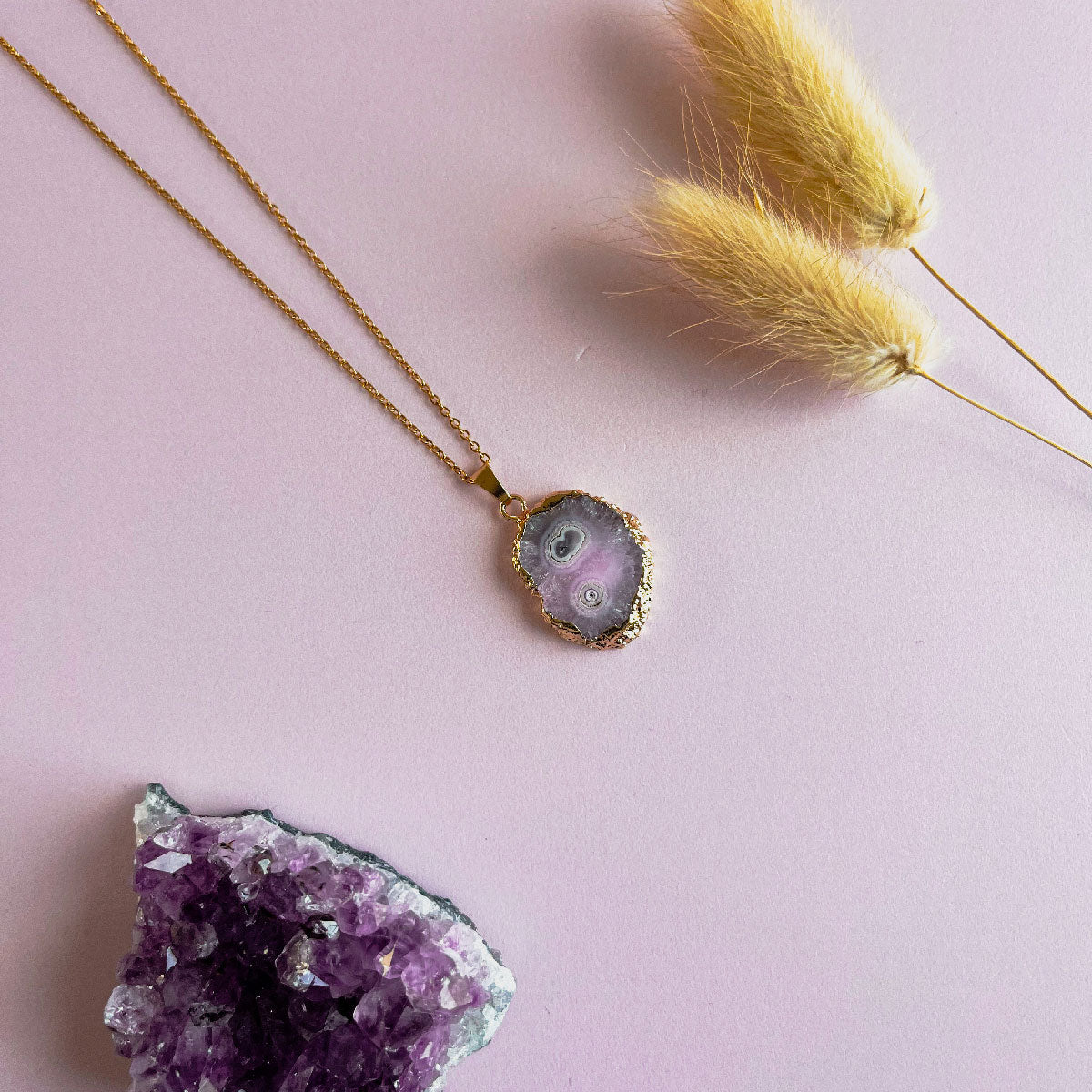 Agaat ketting roze 4 - goud (one of a kind)