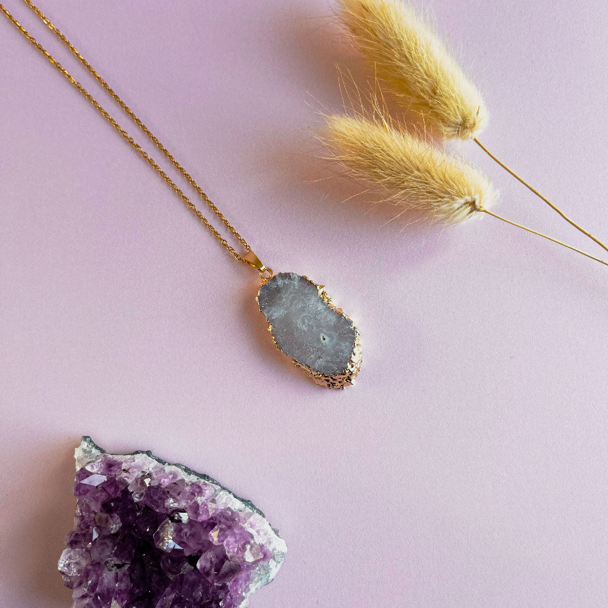 Agaat ketting wit 2 - goud (one of a kind)