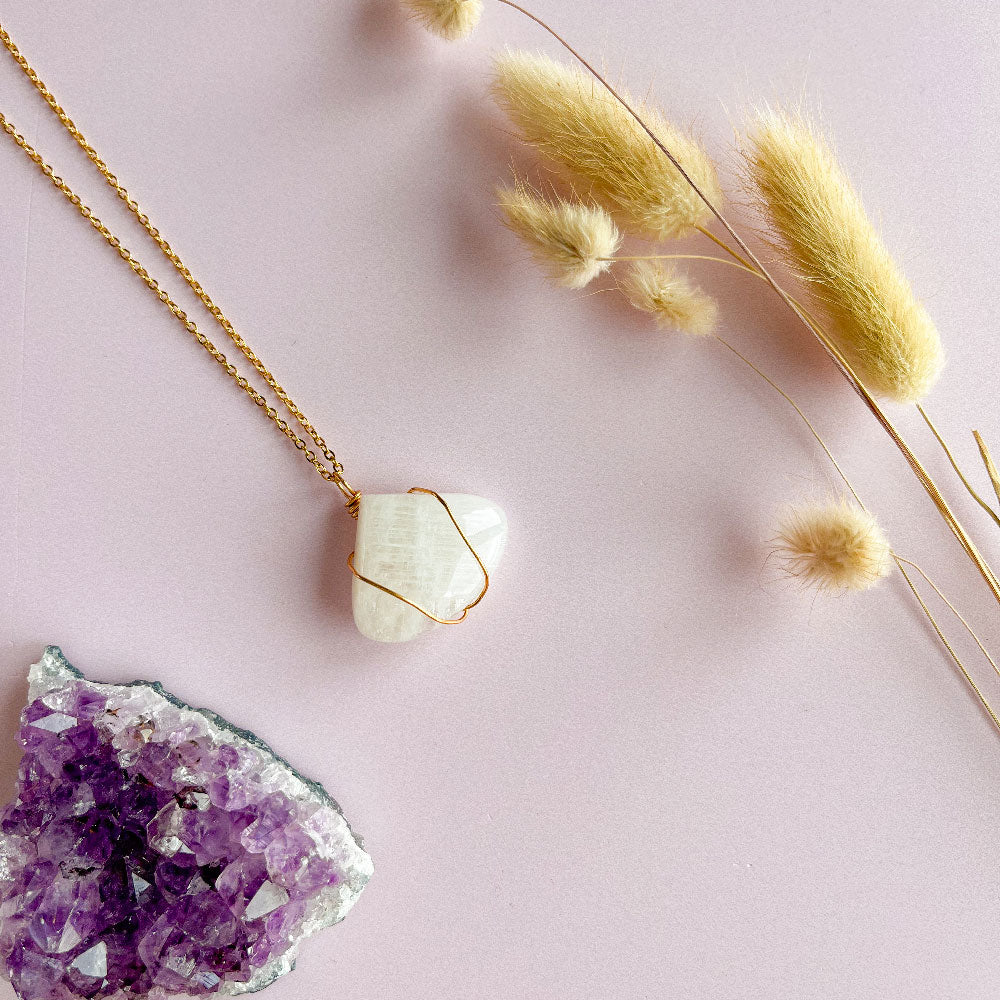 Maansteen ketting large - goud (one of a kind)