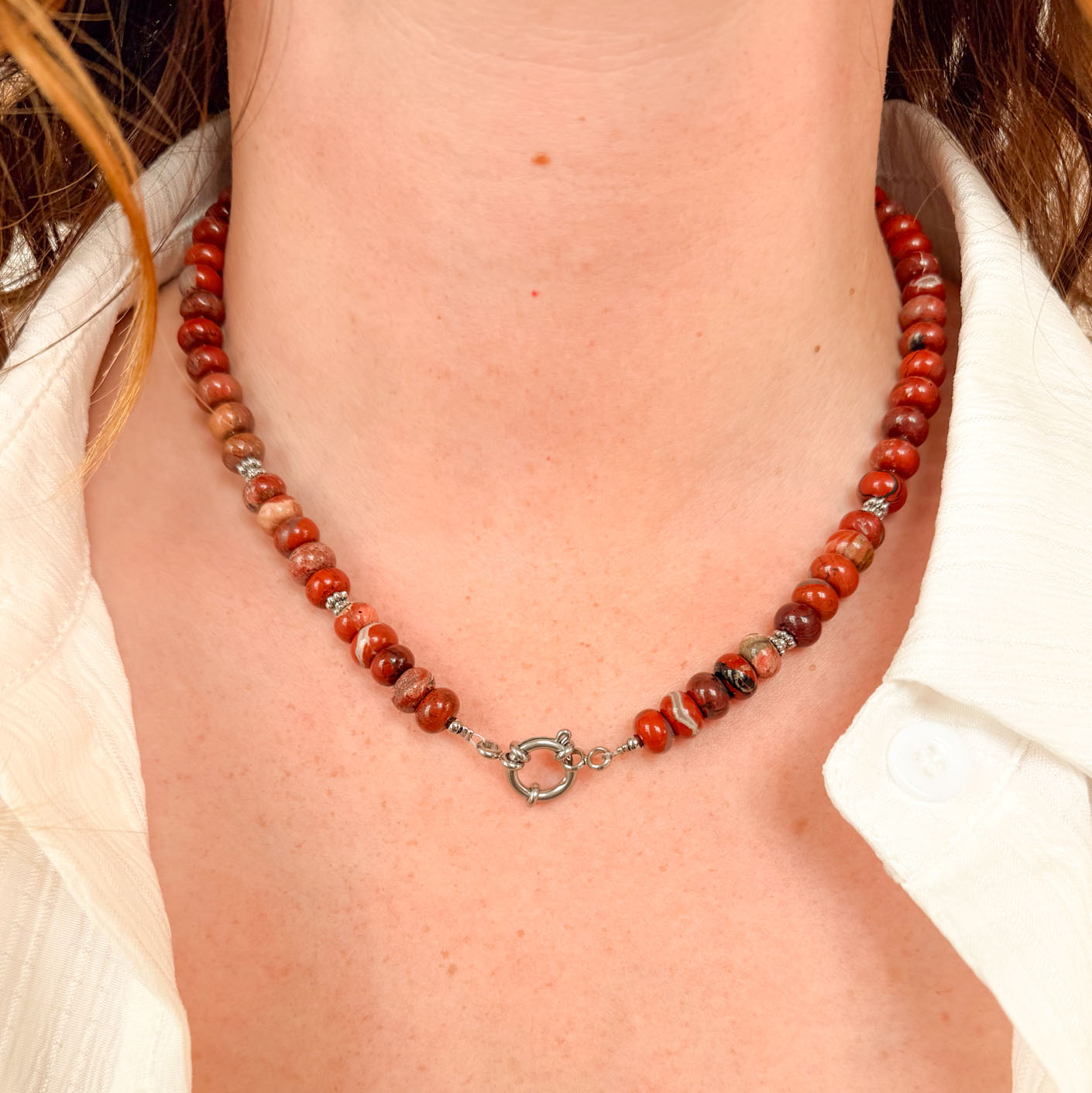 Nyla ketting zilver - rode jaspis - grounding energy