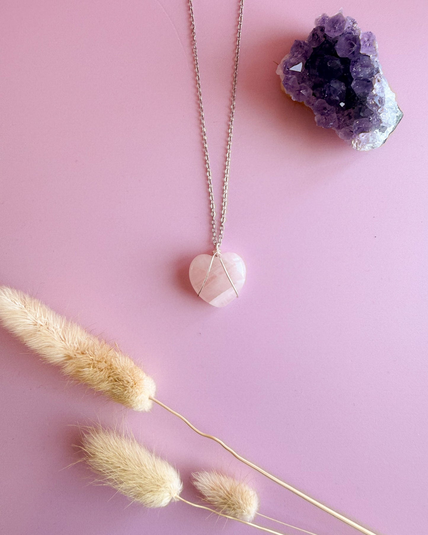 Rozenkwarts hart- zilver (one of a kind)