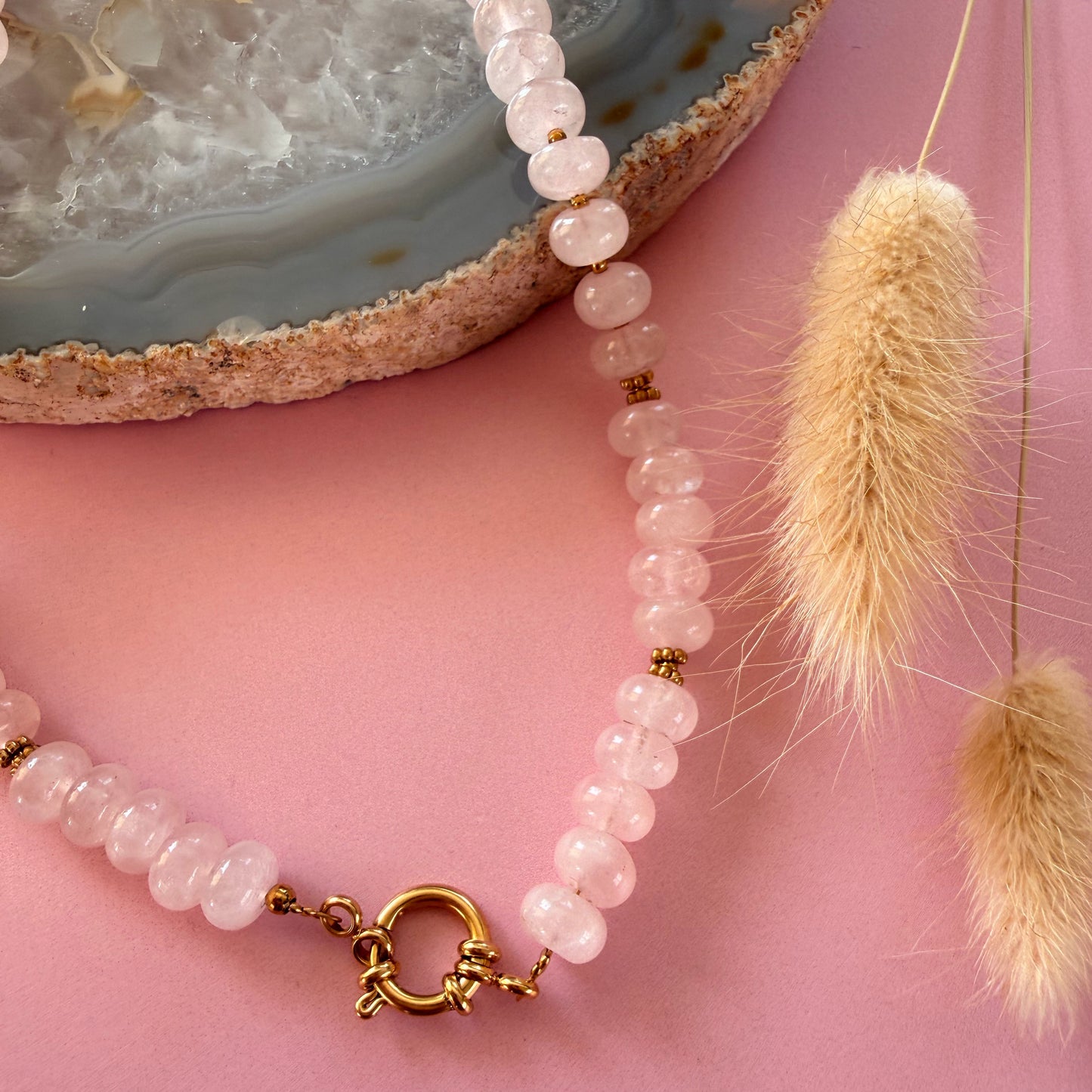 Nyla ketting goud - Rozenkwarts - love energy
