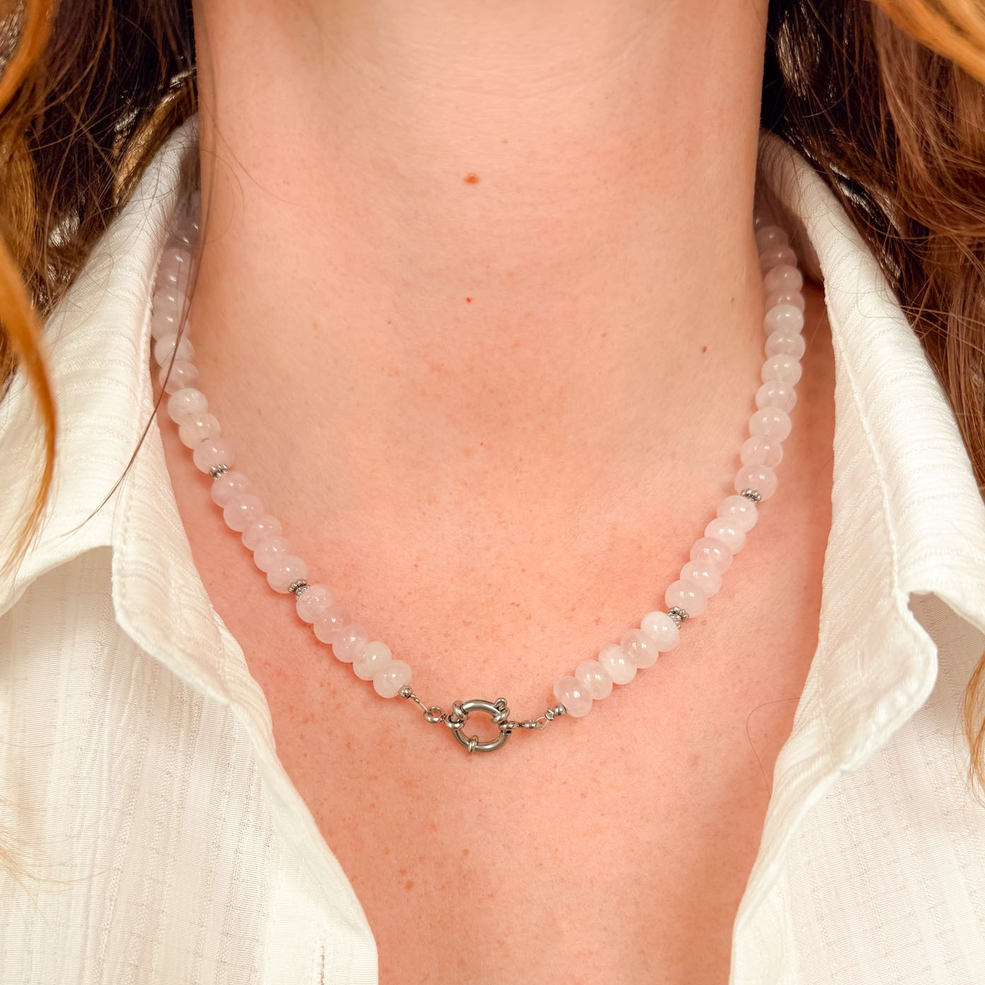 Nyla ketting zilver - Rozenkwarts - love energy