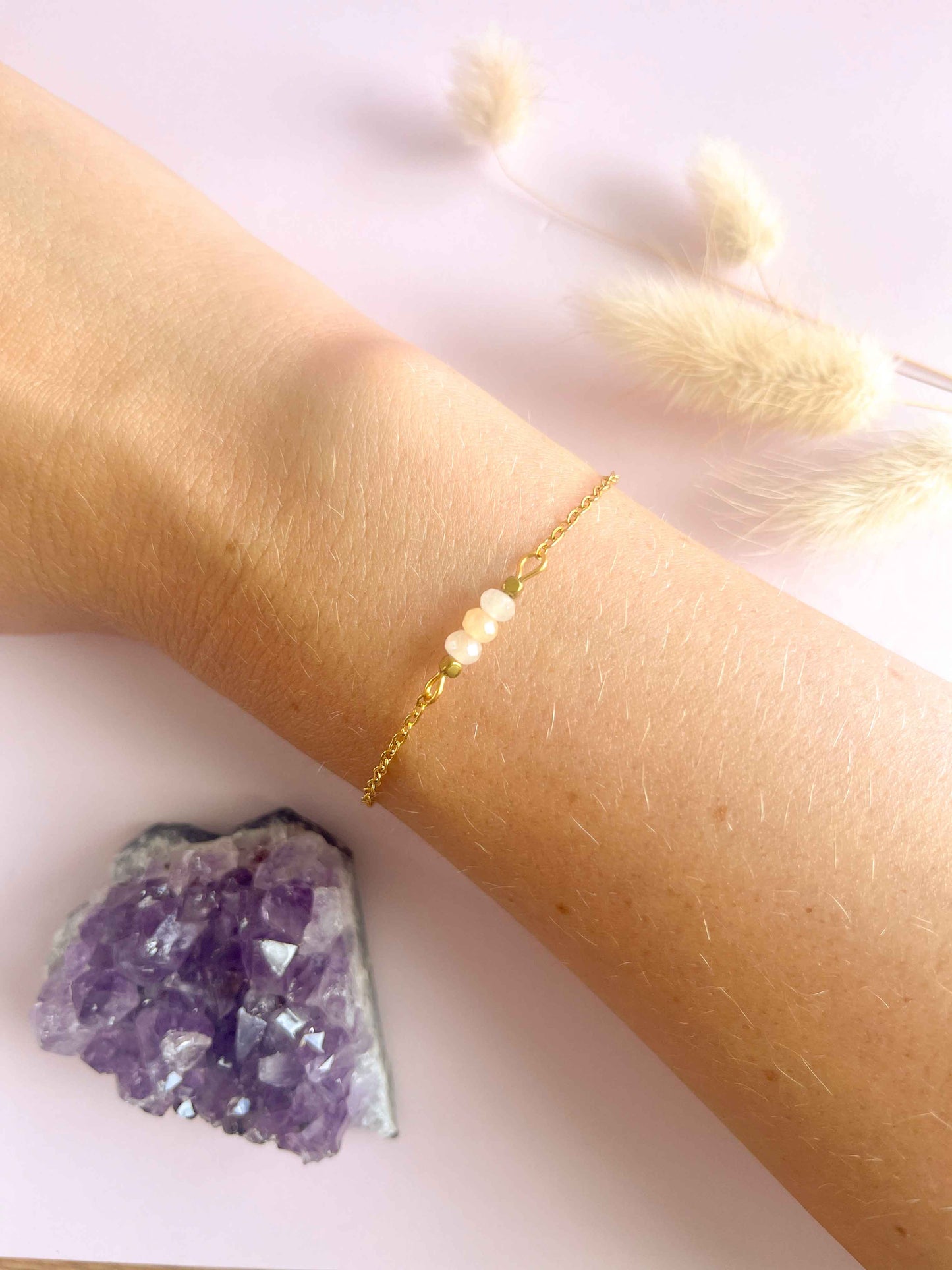 Siena armband perzik maansteen - goud