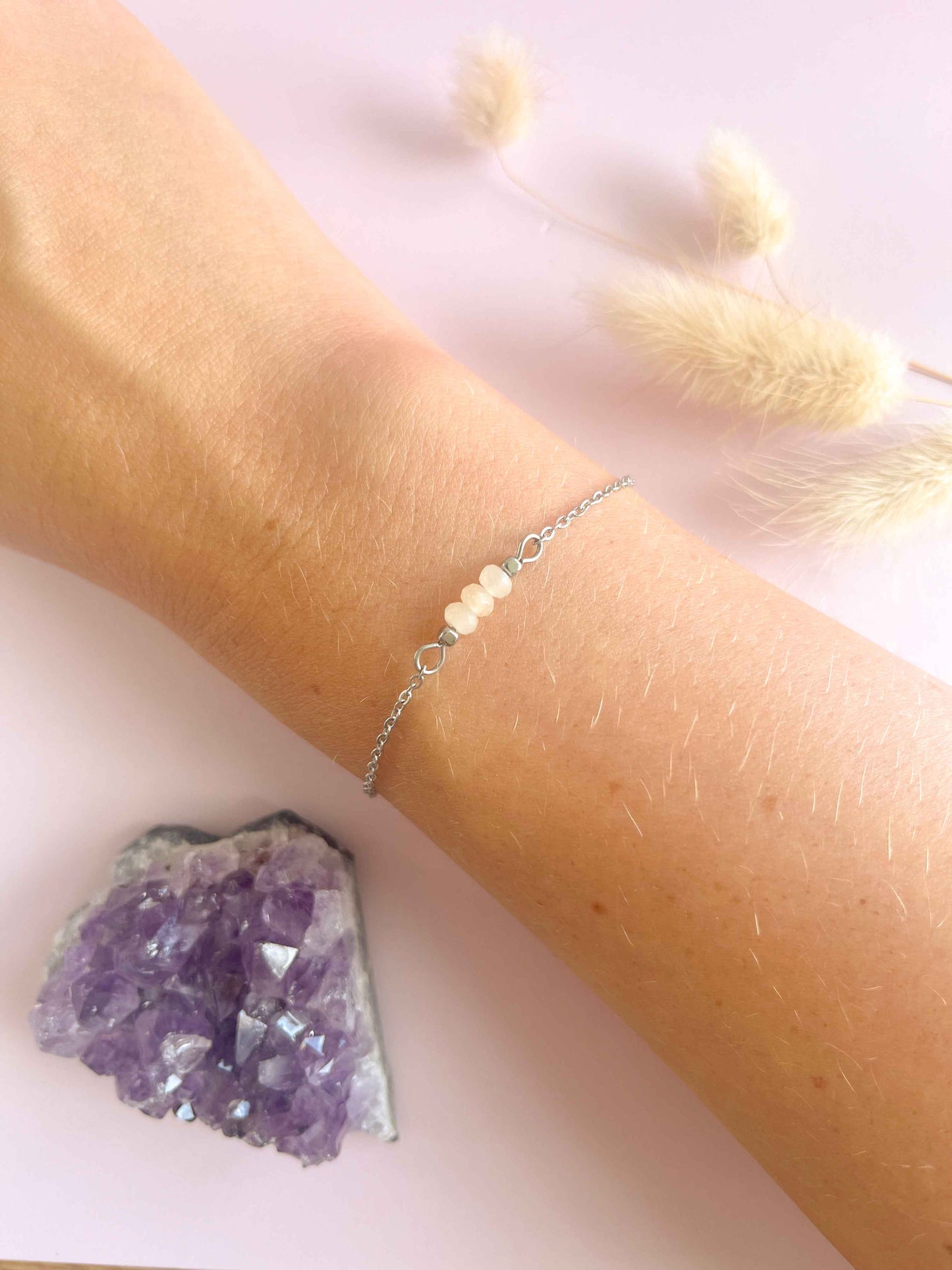 Siena armband perzik maansteen - zilver