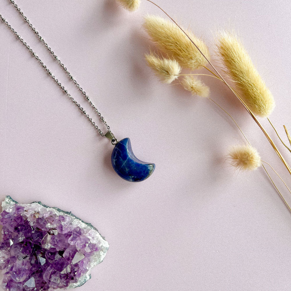 Sodaliet maan ketting - zilver (one of a kind)