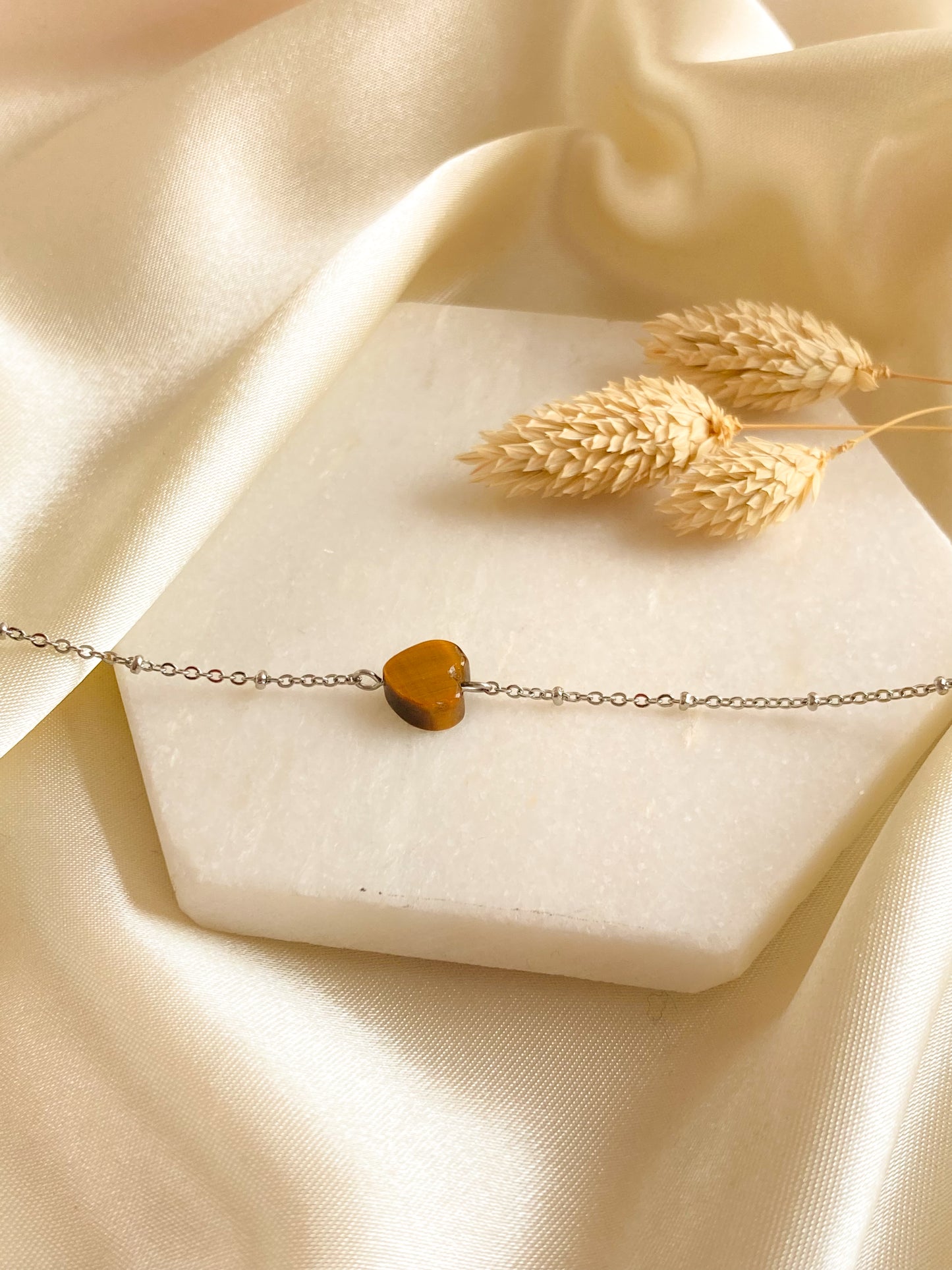 Tijgeroog hart armband - zilver