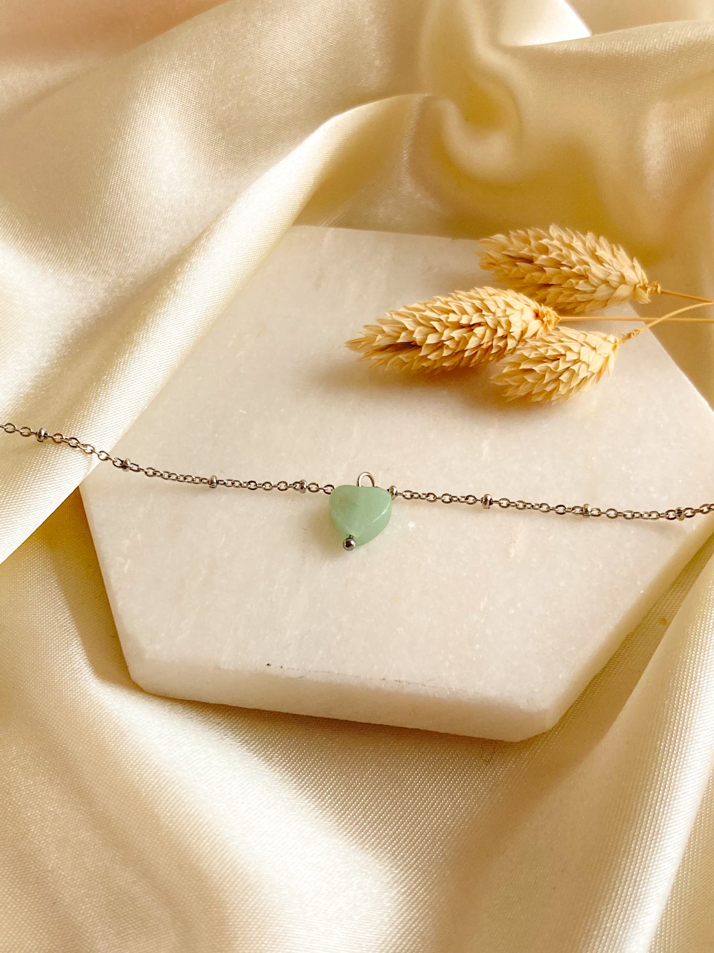 Aventurijn hart enkelbandje zilver