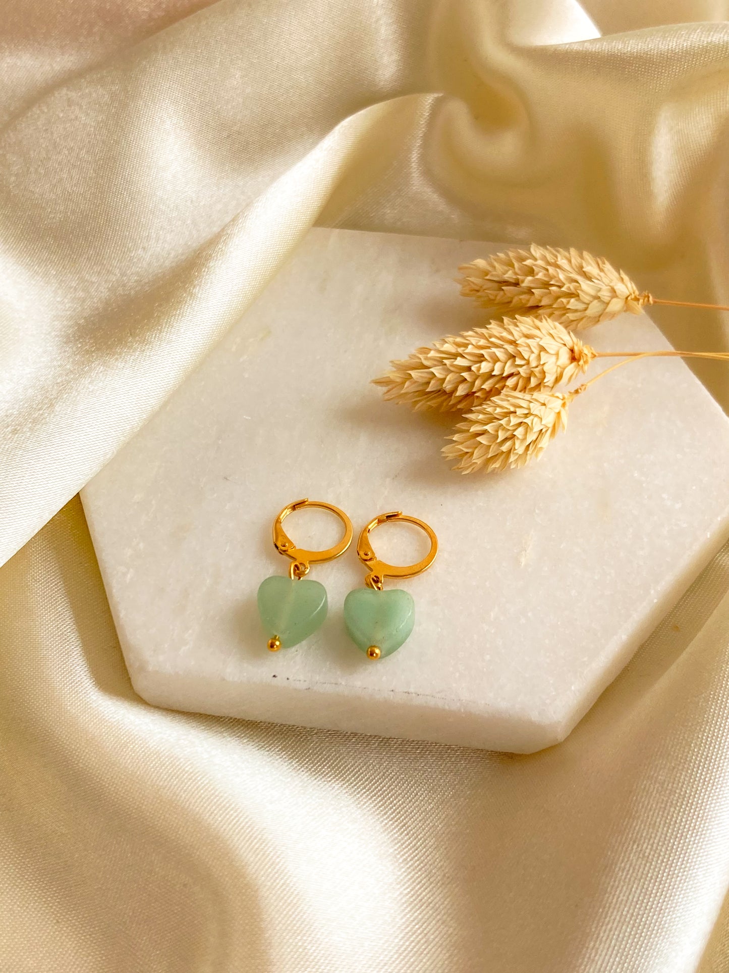 Aventurijn hart oorbellen goud