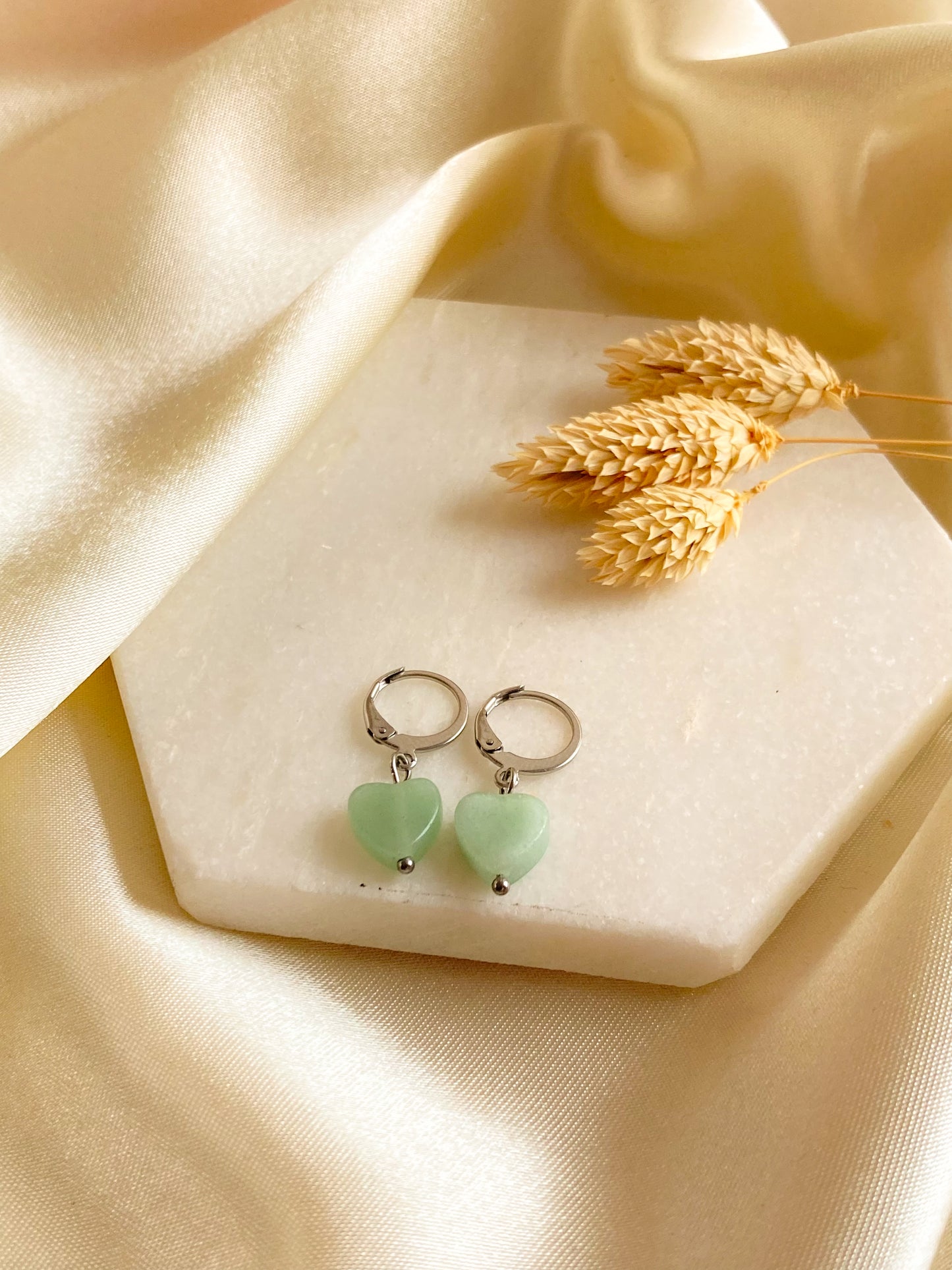 Aventurijn hart oorbellen zilver