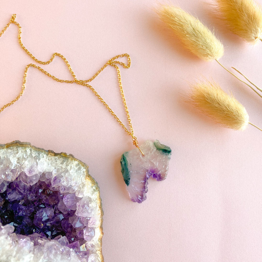 Amethist 2 ketting - goud (one of a kind)