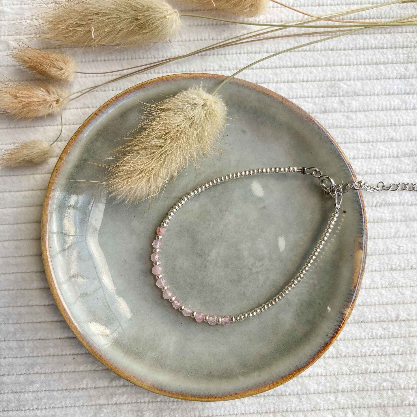 Rozenkwarts armband zilver