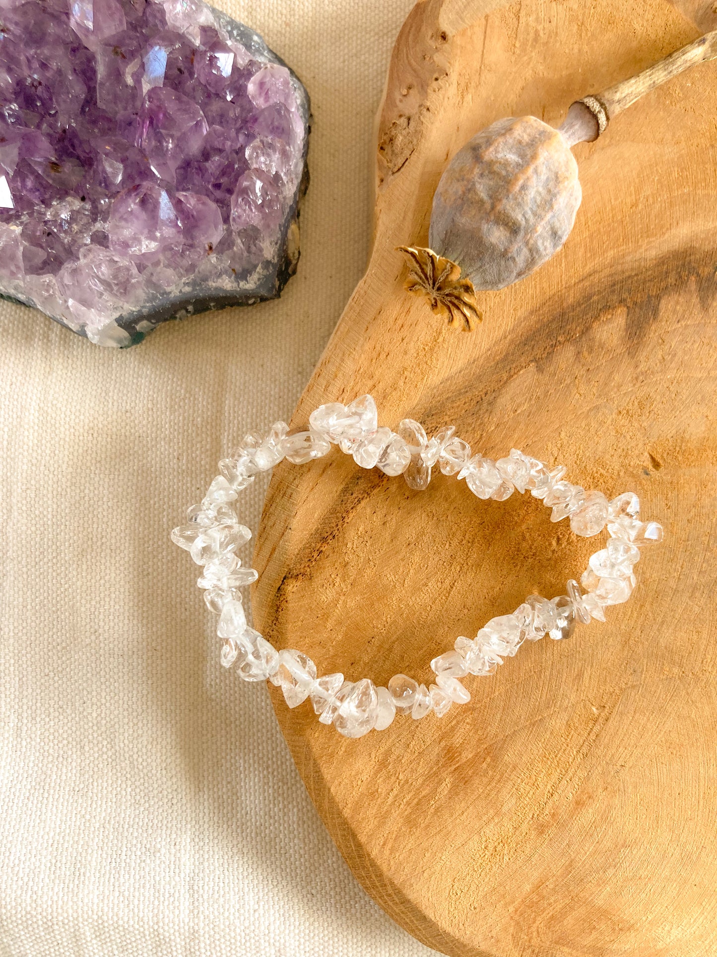Bergkristal chipstone armband