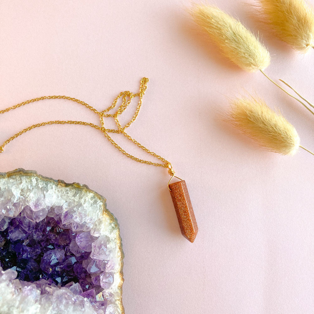 Goudsteen punt ketting - goud