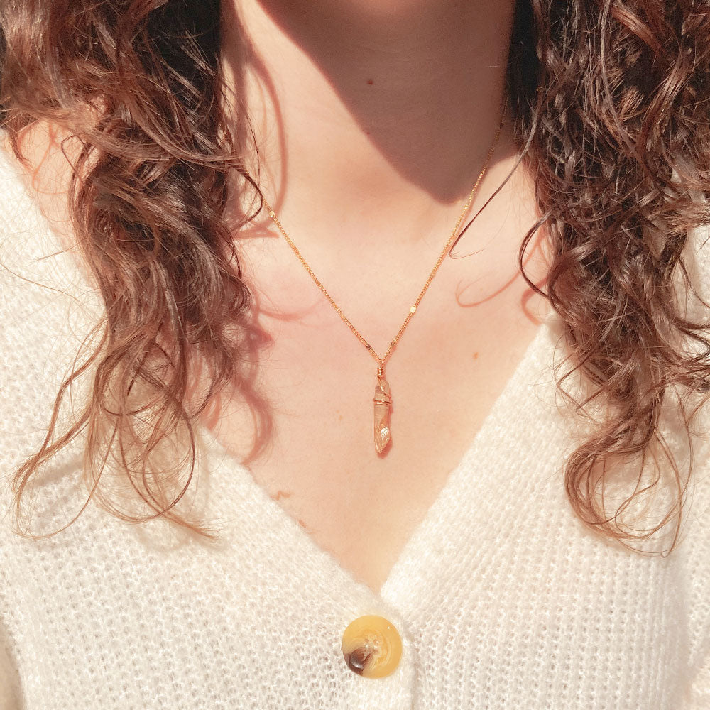 Bergkristal ketting goud oranje