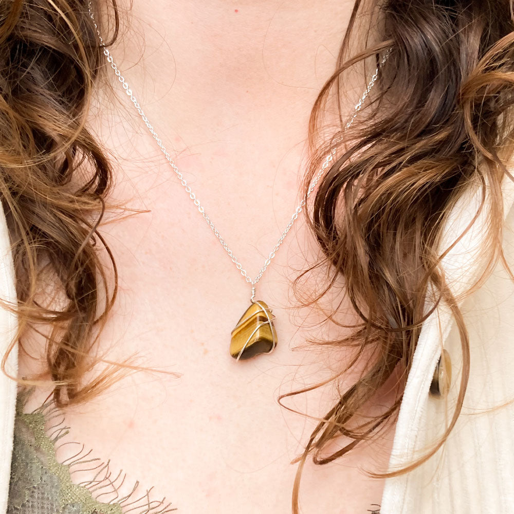 Tijgeroog wrap ketting - zilver (one of a kind)