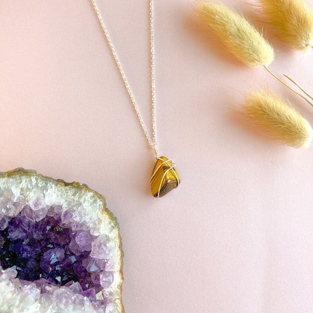 Tijgeroog wrap ketting - zilver (one of a kind)