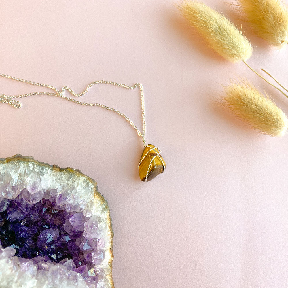 Tijgeroog wrap ketting - zilver (one of a kind)