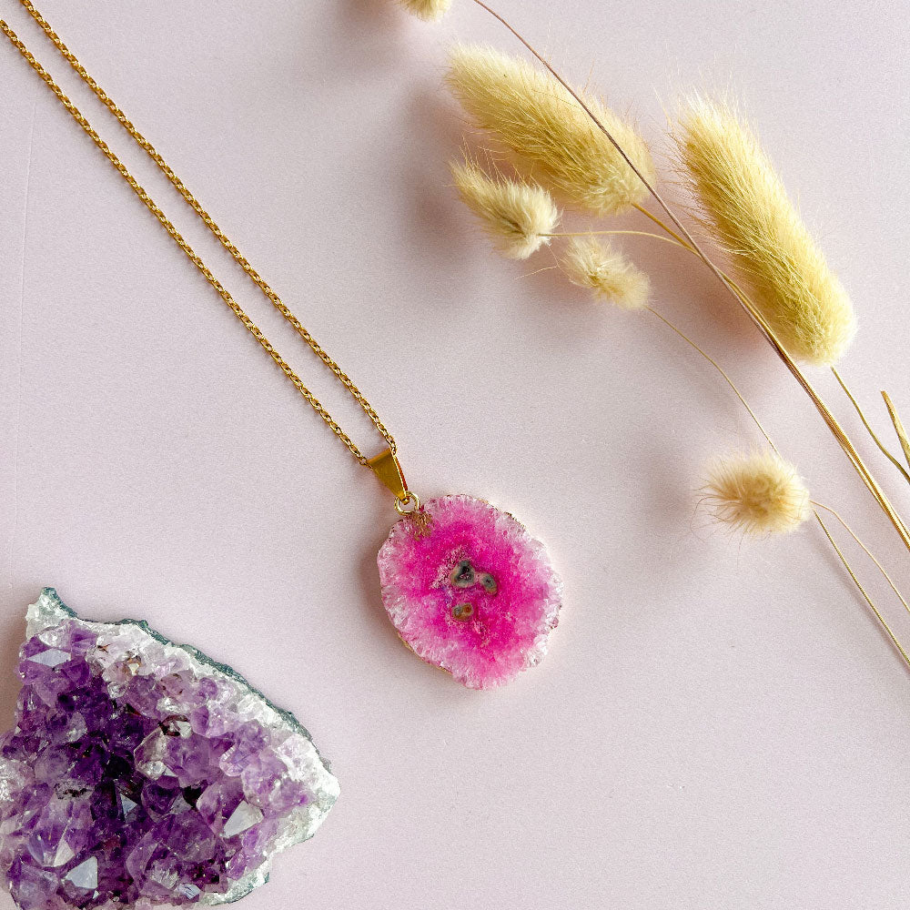 Agaat ketting roze 2 - goud (one of a kind)