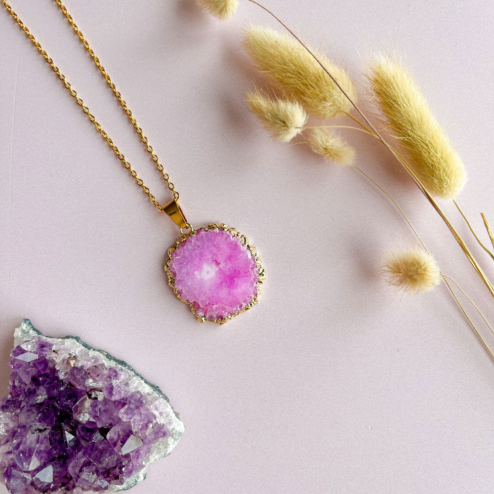Agaat ketting roze 1 - goud (one of a kind)