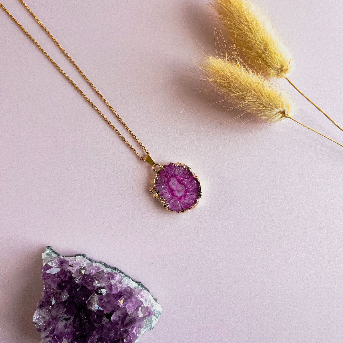 Agaat ketting roze 5 - goud (one of a kind)