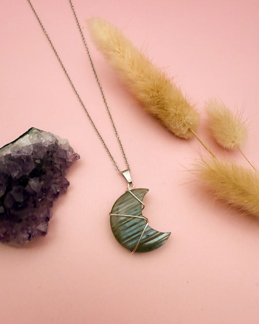 Labradoriet maan 1 - zilver (one of a kind)