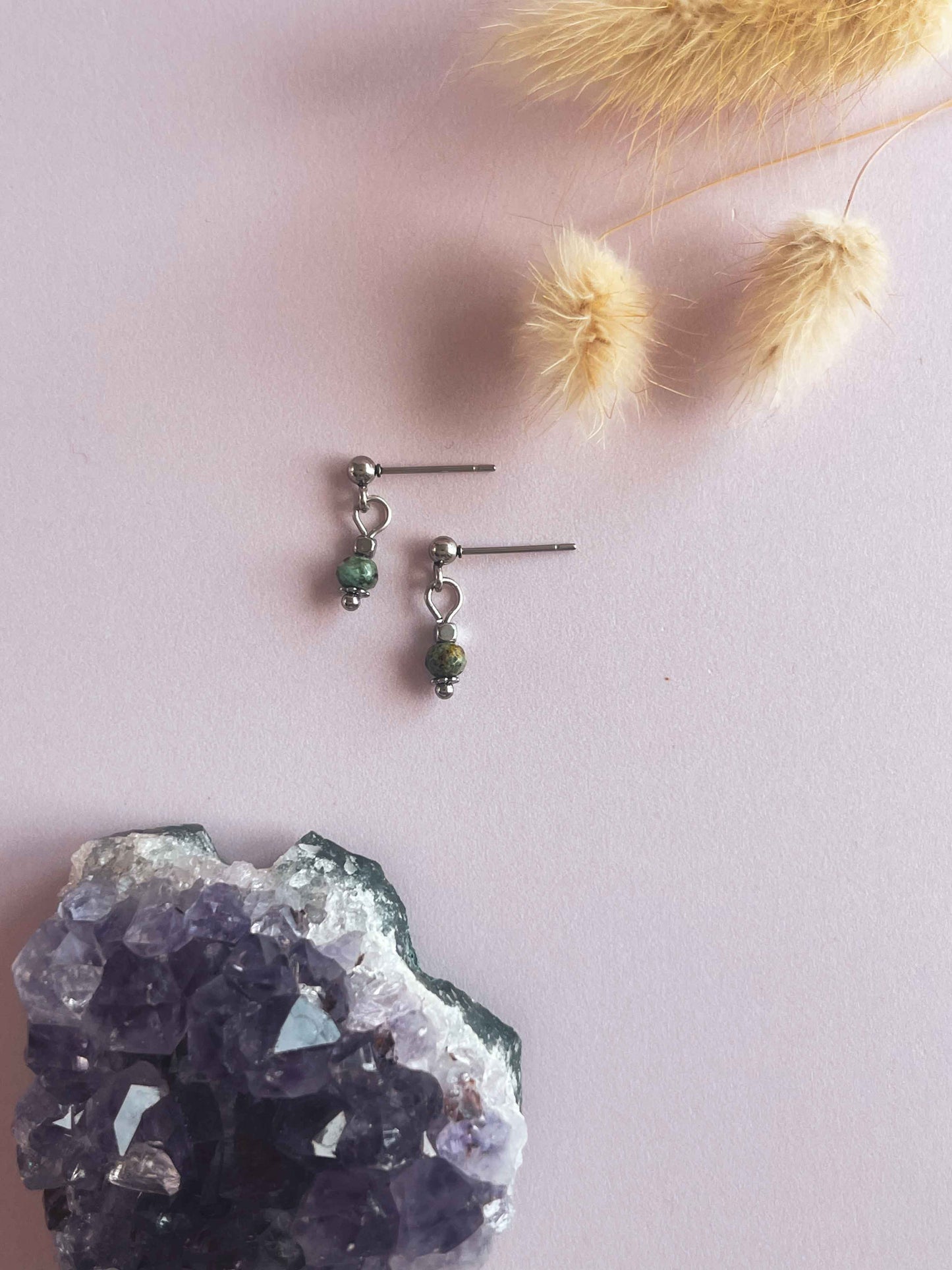 Noa oorknopjes afrikaanse turqouise - zilver