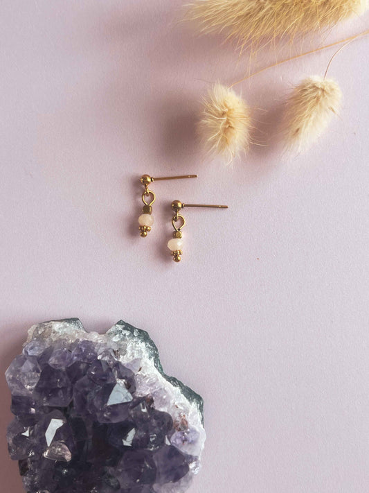 Noa oorknopjes perzik maansteen - goud