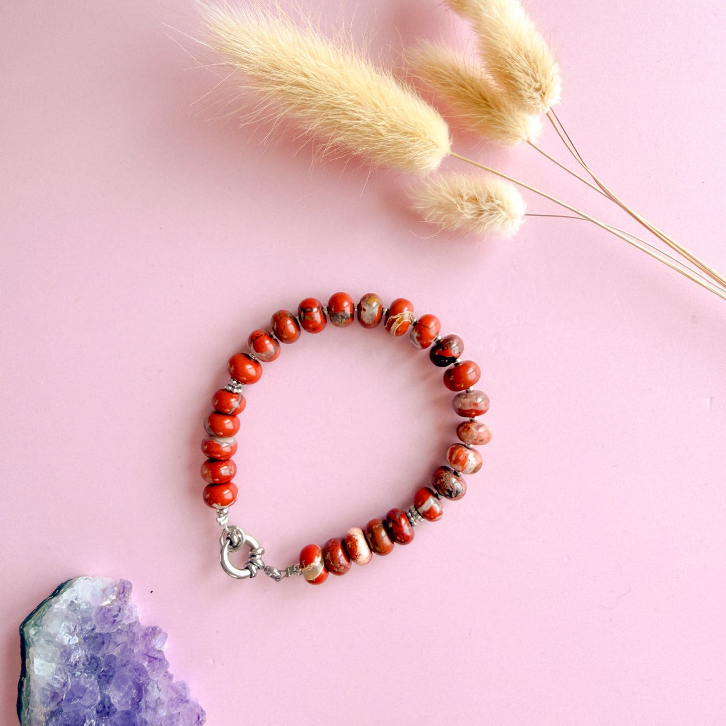 Nyla armband zilver - rode jaspis - grounding energy