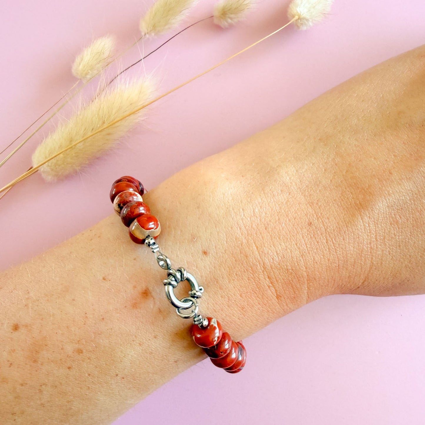 Nyla armband zilver - rode jaspis - grounding energy