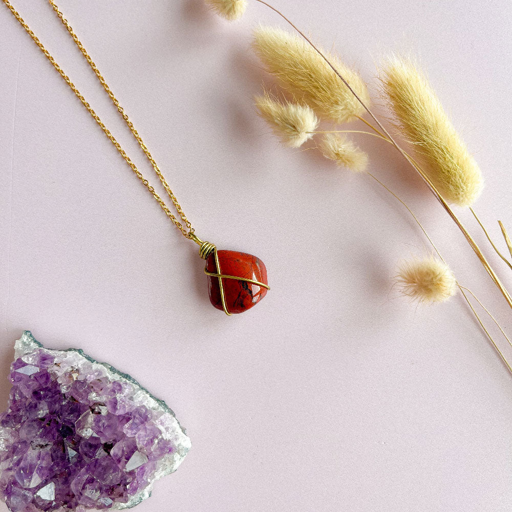 Rode jaspis ketting - goud (one of a kind)