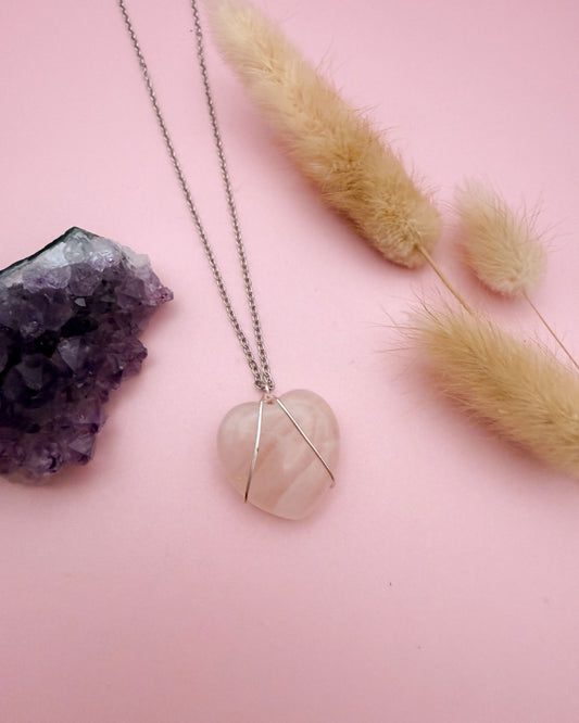 Rozenkwarts hart- zilver (one of a kind)