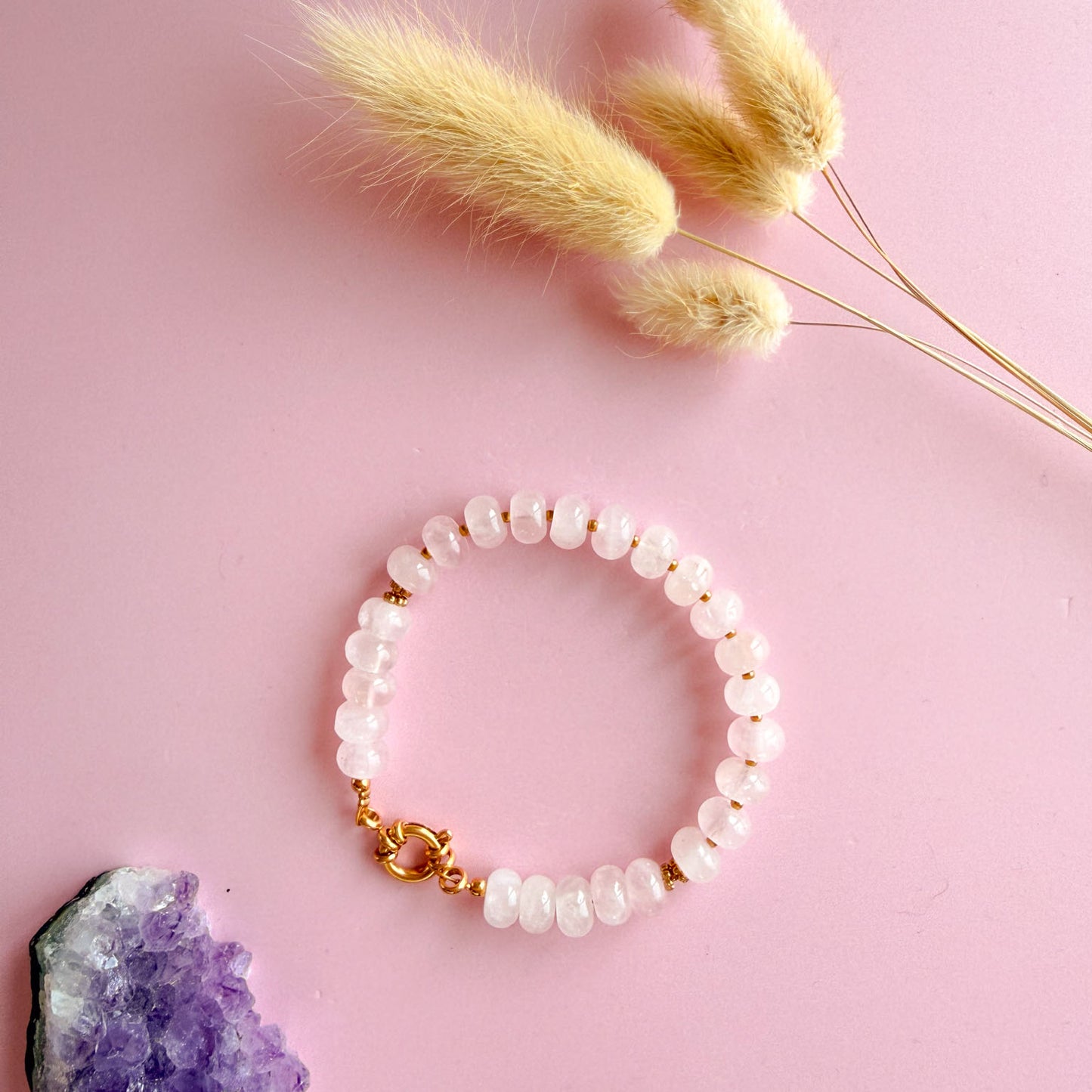 Nyla armband goud - rozenkwarts - love energy