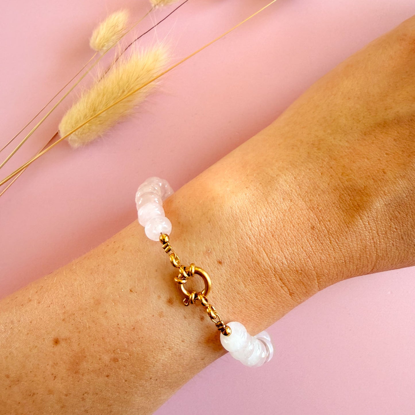 Nyla armband goud - rozenkwarts - love energy