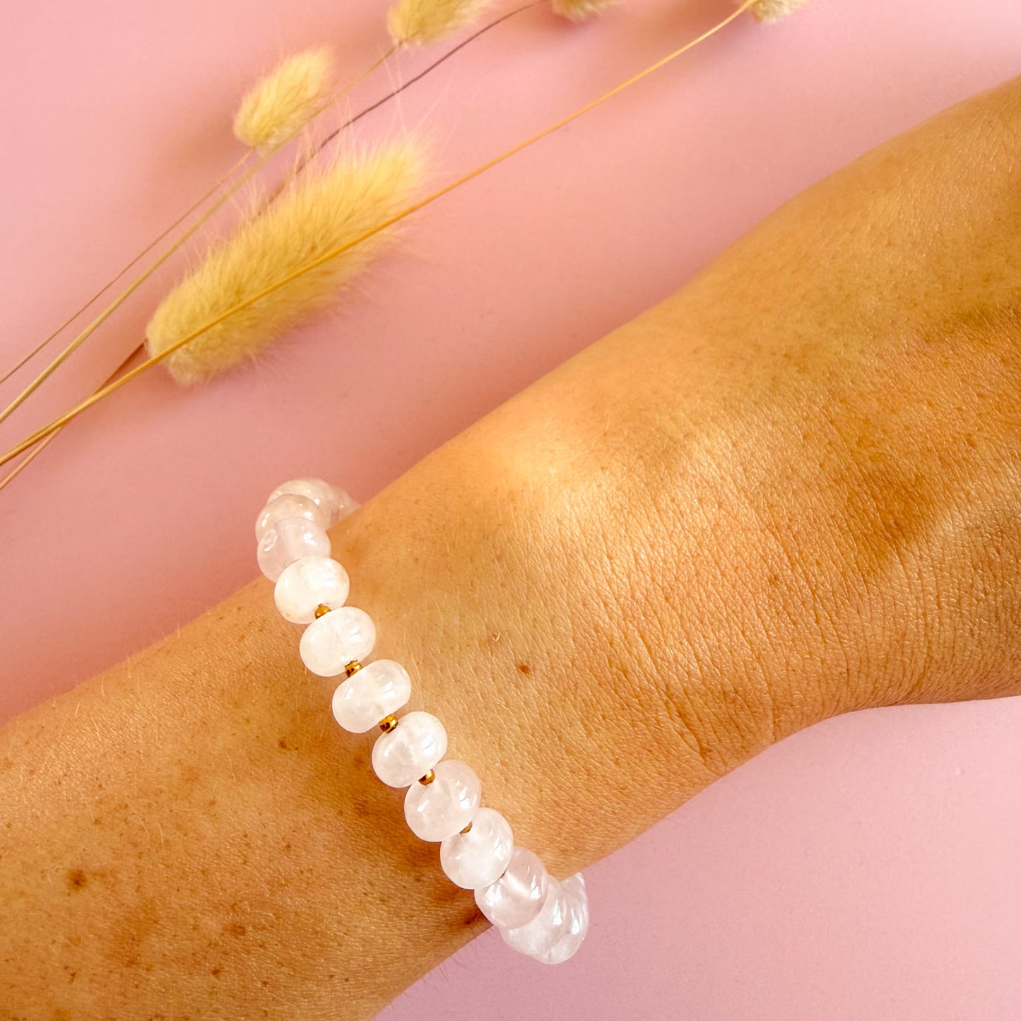 Nyla armband goud - rozenkwarts - love energy