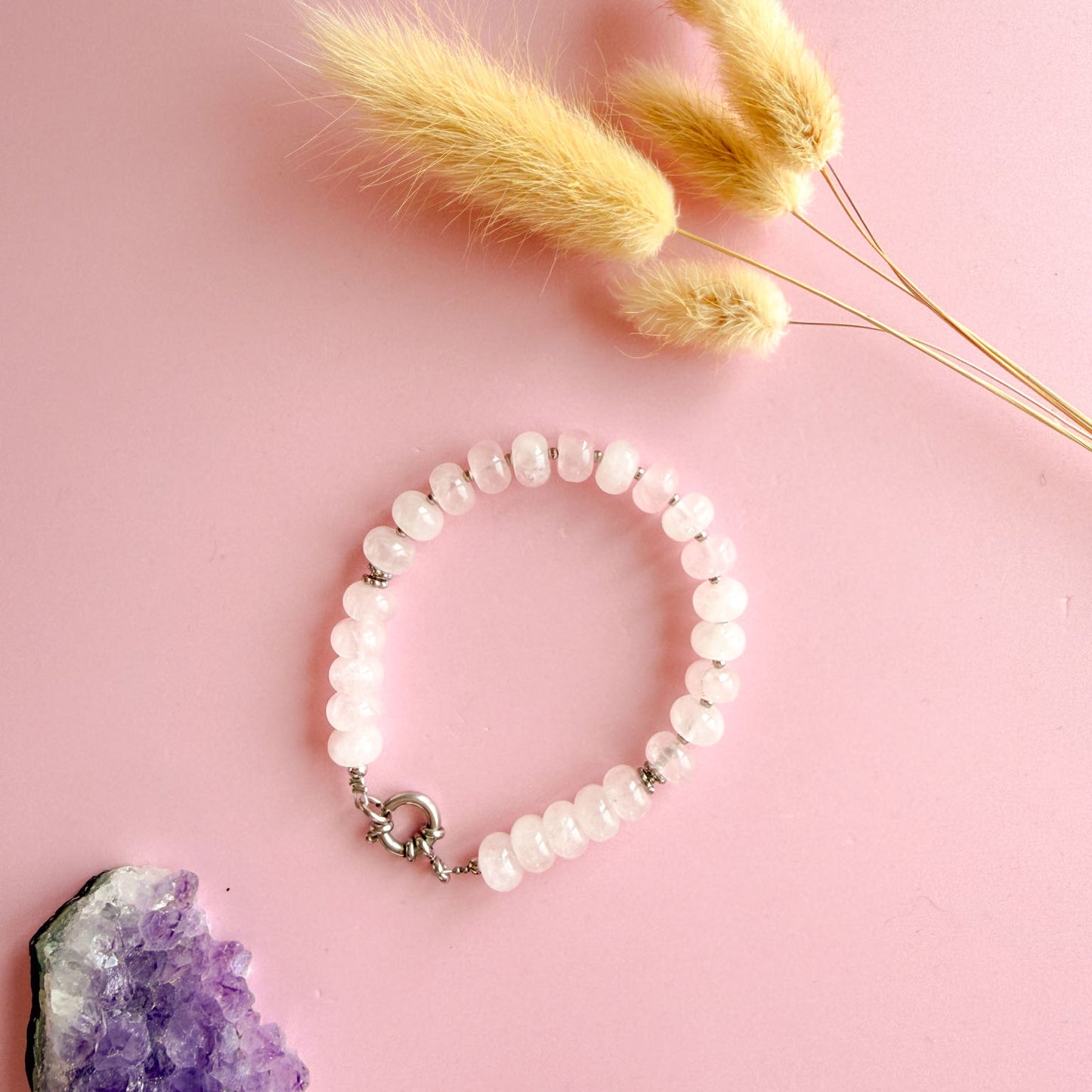 Nyla armband zilver - rozenkwarts - love energy