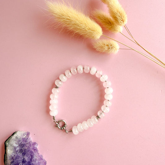 Nyla armband zilver - rozenkwarts - love energy