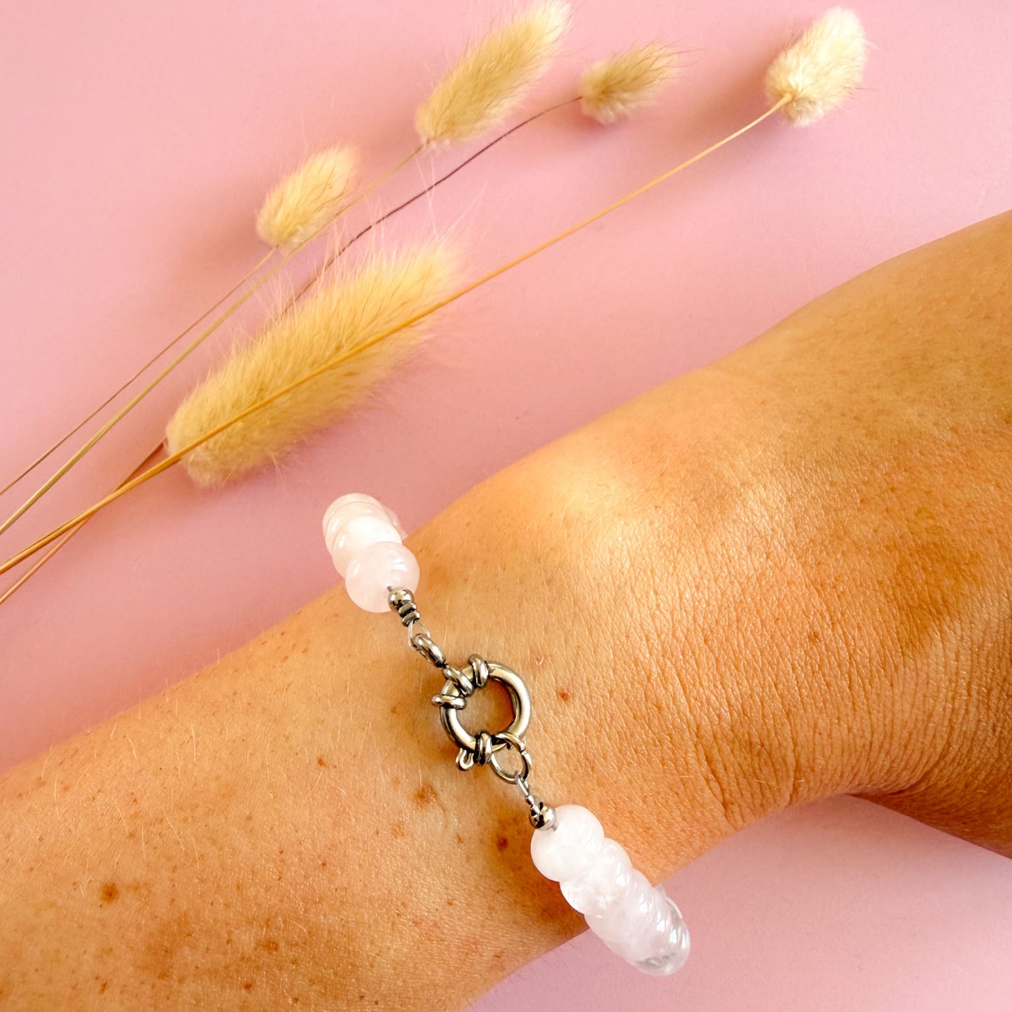Nyla armband zilver - rozenkwarts - love energy