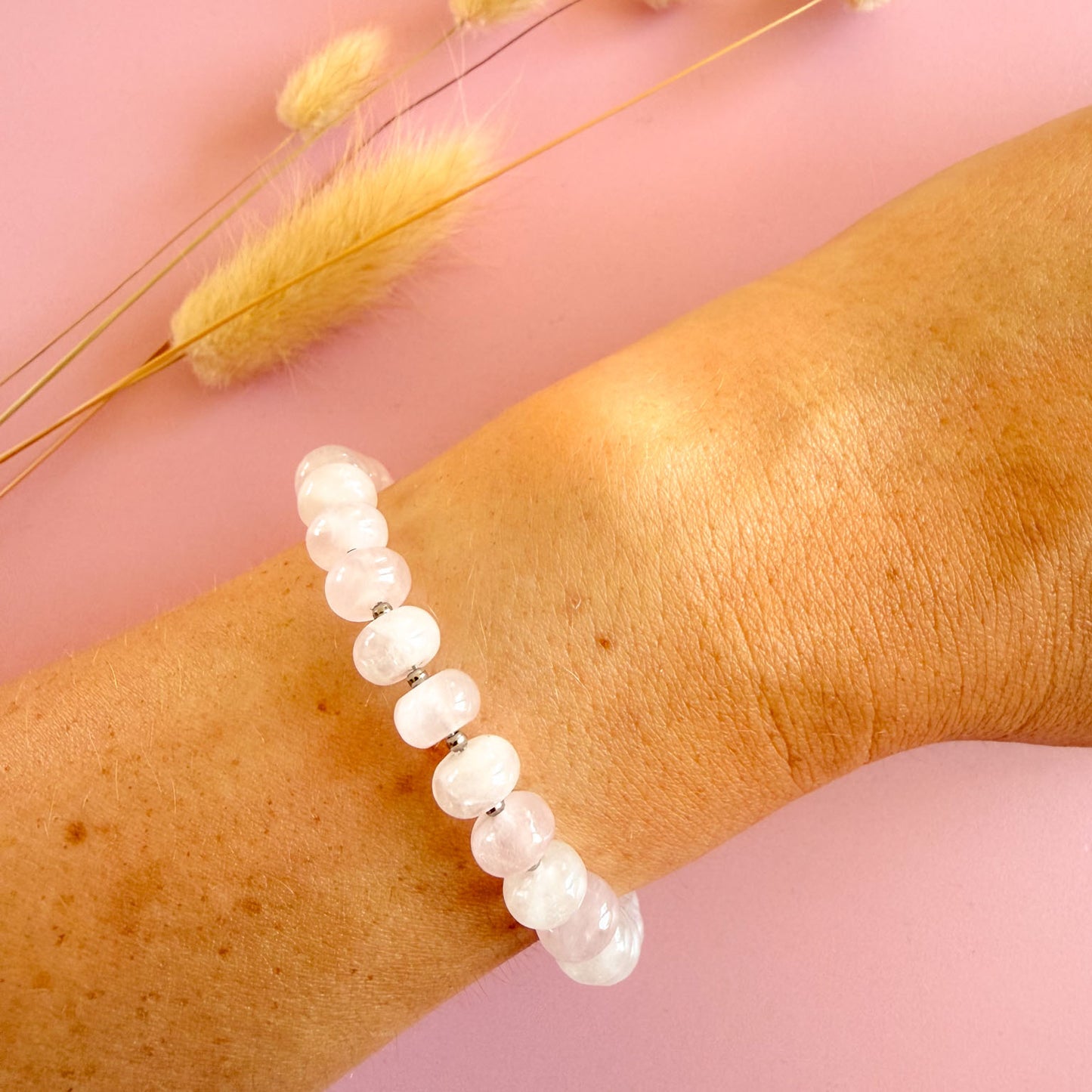 Nyla armband zilver - rozenkwarts - love energy