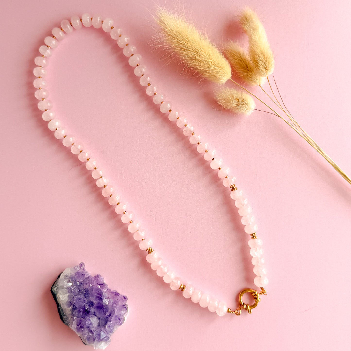 Nyla ketting goud - Rozenkwarts - love energy