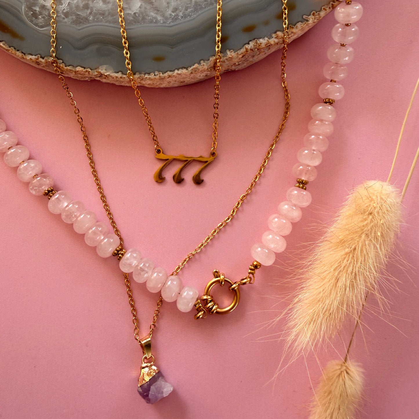 Nyla ketting goud - Rozenkwarts - love energy