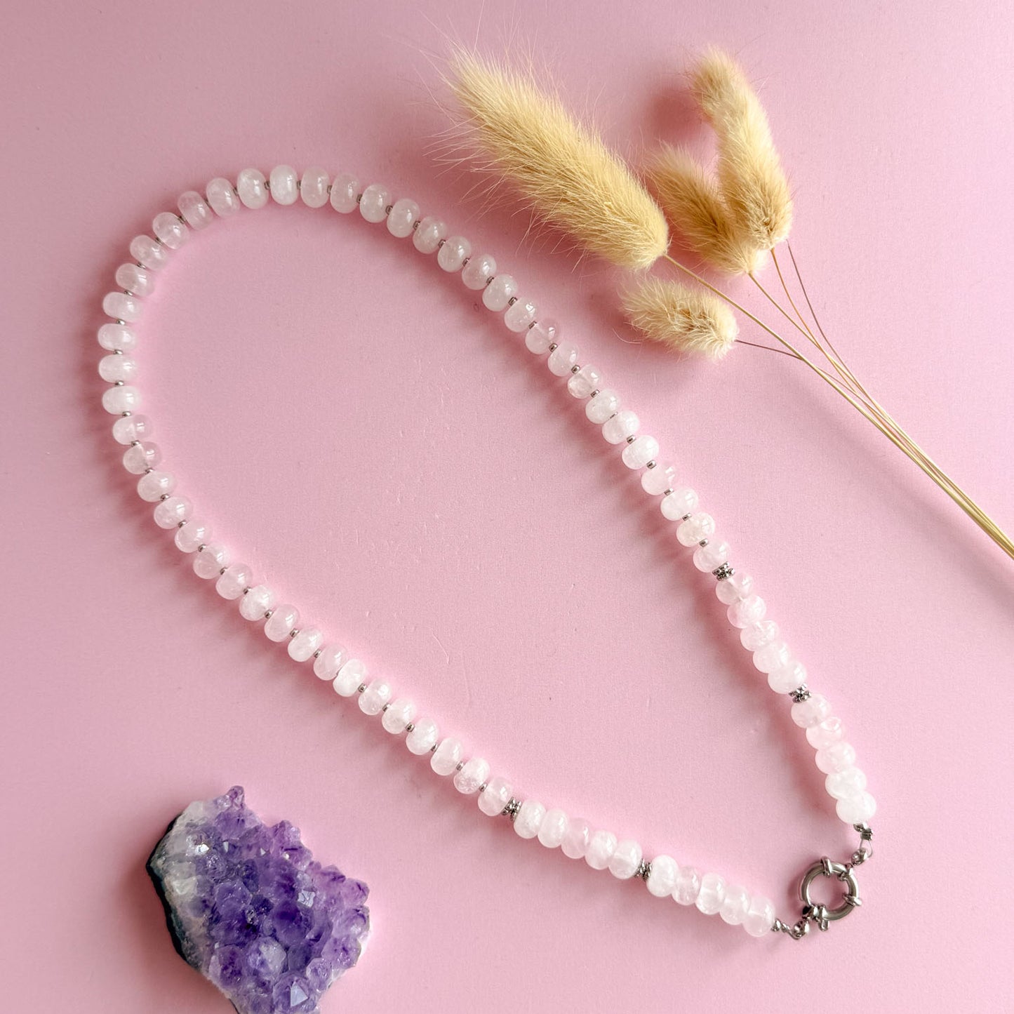 Nyla ketting zilver - Rozenkwarts - love energy