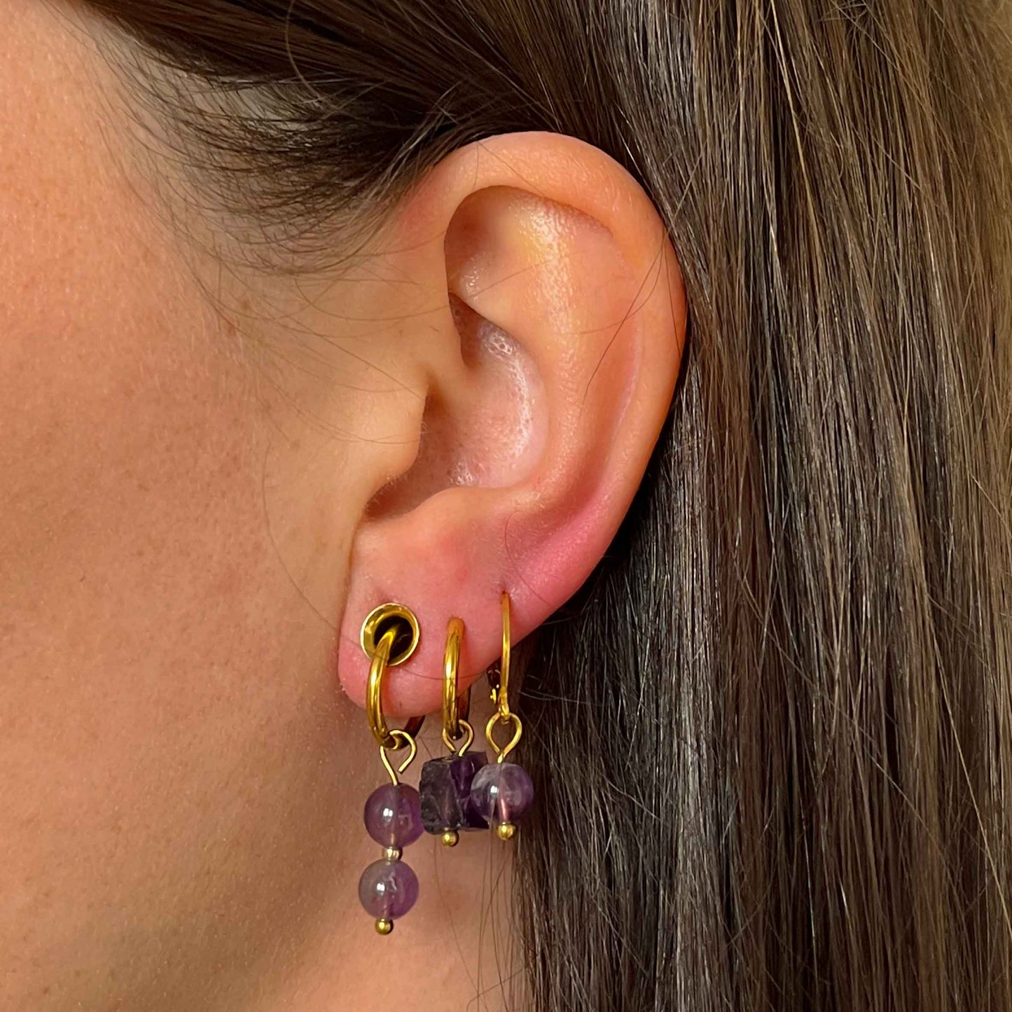 Amethist duo oorbellen