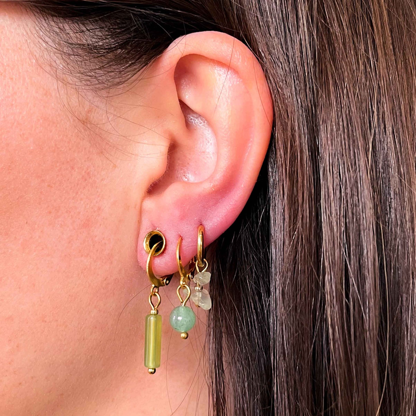 Agaat tube oorbellen goud